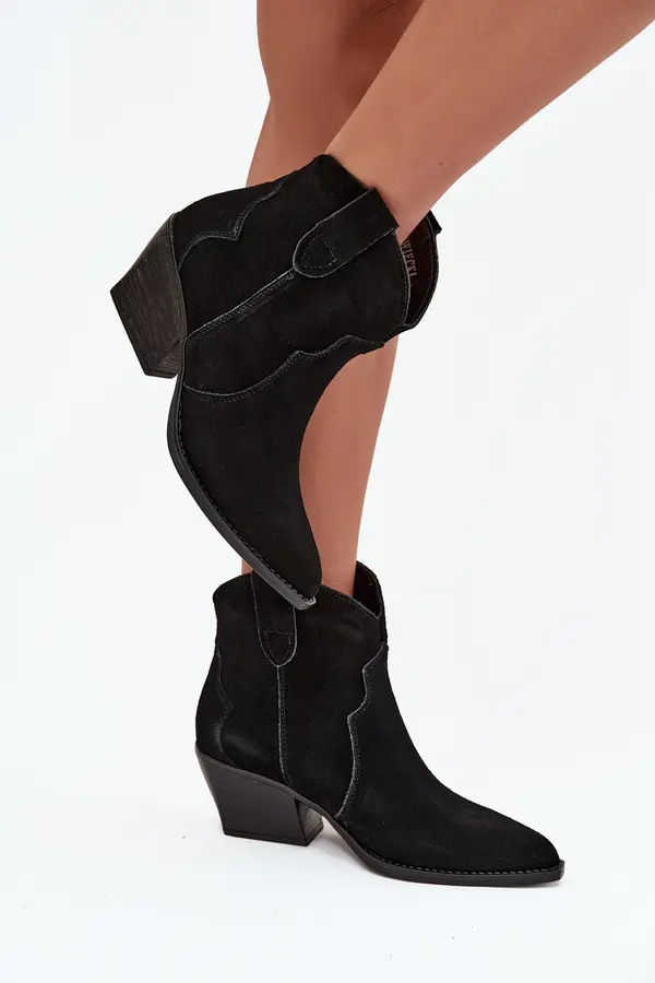 Boto Boto Slip-on Women's Cowboy Boots Made From Natural Suede Black Beretta