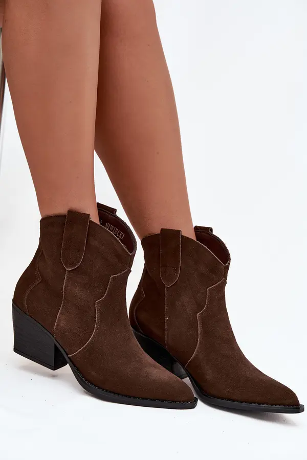 Boto Boto Slip-on Women's Cowboy Boots Made of Natural Suede Chocolate Beretta