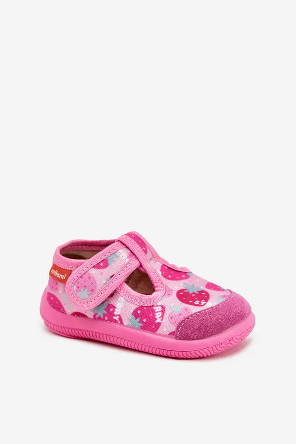 Milami Boto Slippers Milami Children's Elastic With Velcro In Strawberries Pink Ambette