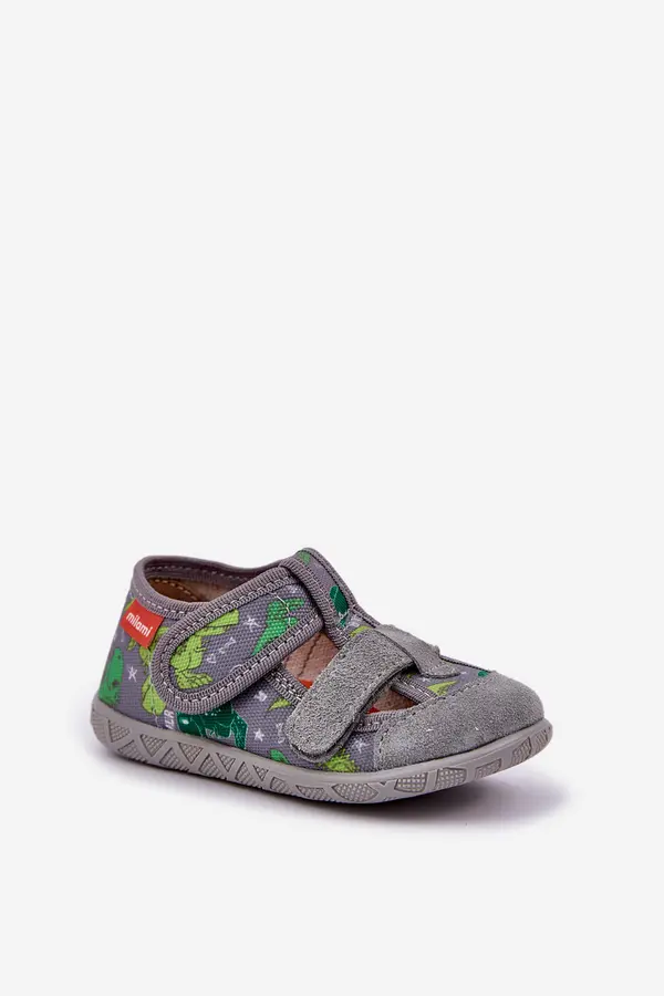 Milami Boto Slippers Milami Children's With Velcro In Dinosaurs Gray-Green Reathiana