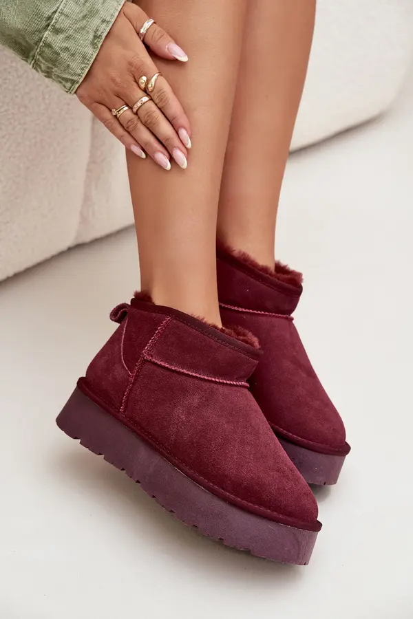 Boto Boto Stylish Suede Low Snow Boots Burgundy Nucca