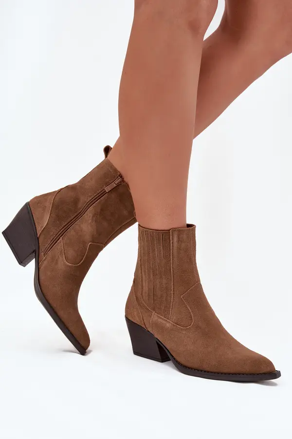 Boto Boto Suede Cowboy Ankle Boots Women's Heeled Insulated Camel Dylira