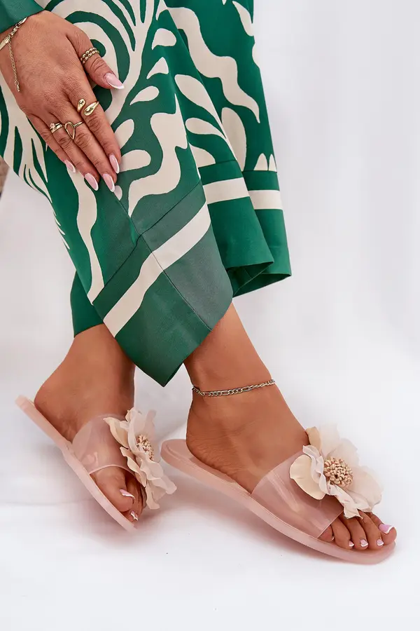 Boto Boto Transparent Flat Ladies Slippers With Artificial Flower Nude Vobetta