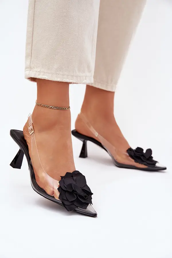 Boto Boto Transparent High Heel Sandals With Decorative Flower Black Risalie