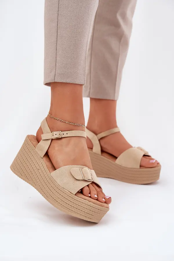 Boto Boto Wedge Heeled Sandals With Buckle Khaki Liniella