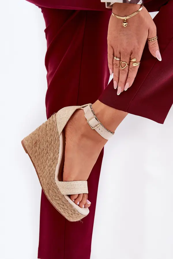 Boto Boto Wedge Sandals For Women With Braiding Beige Adelio