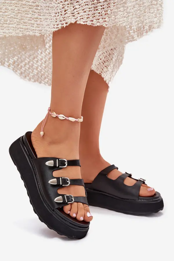 Boto Boto Women Platform Slippers With Straps Black Nimiotte