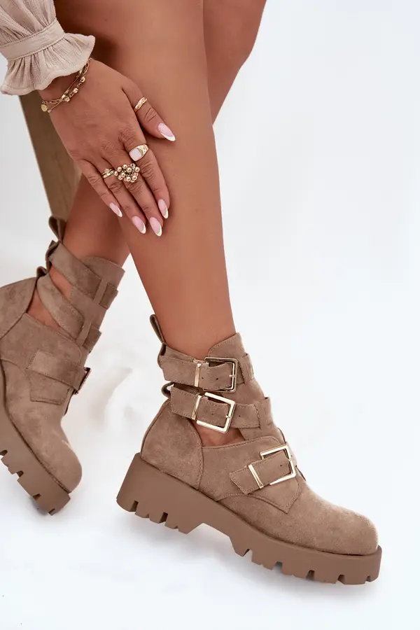 Boto Boto Women's Ankle Boots with Straps and Silver Clamps Beige Helisse