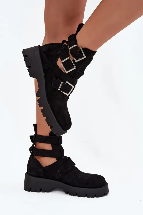 Boto Boto Women's ankle boots with straps and silver clips Black Helisse