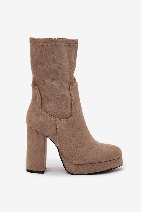 Boto Boto Women's Block Heel Boots Made of Eco Suede Beige Carolina
