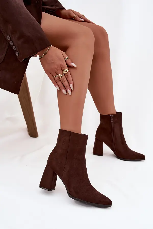 Boto Boto Women's Block Heels Ankle Boots Made of Eco Suede Chocolate Inessa