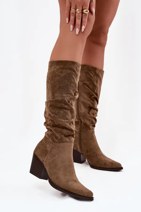 Boto Boto Women's boots with ruched upper on heel lined green Paelina