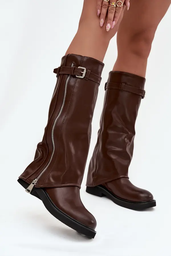 Boto Boto Women's Boots with Turned-up Shaft Buckle and Silver Zipper Insulated Brown Bressa