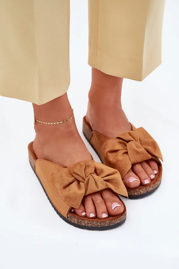 Boto Boto Women's Cork Sole Slippers With Bow Camel Seressa