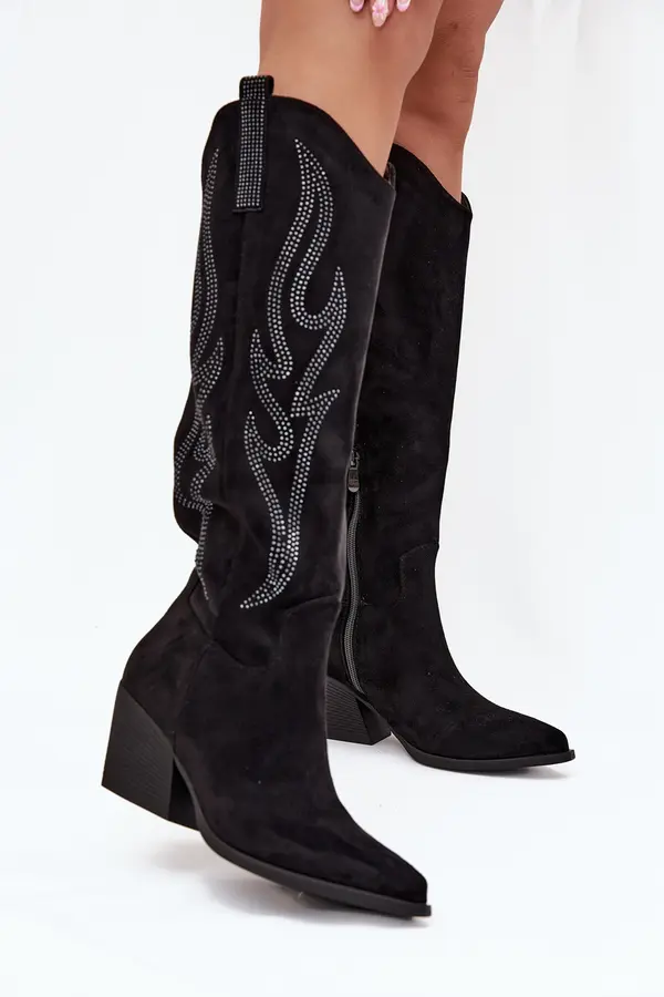 Boto Boto Women's Cowboy Boots With Decoration On Heel Black Jovina
