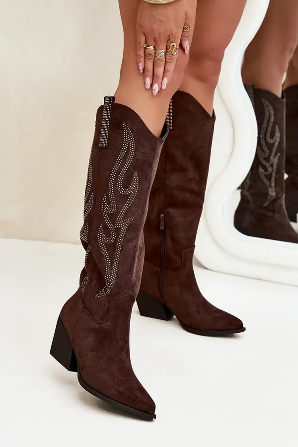 Boto Boto Women's Cowboy Boots With Decoration On Heel Chocolate Jovina