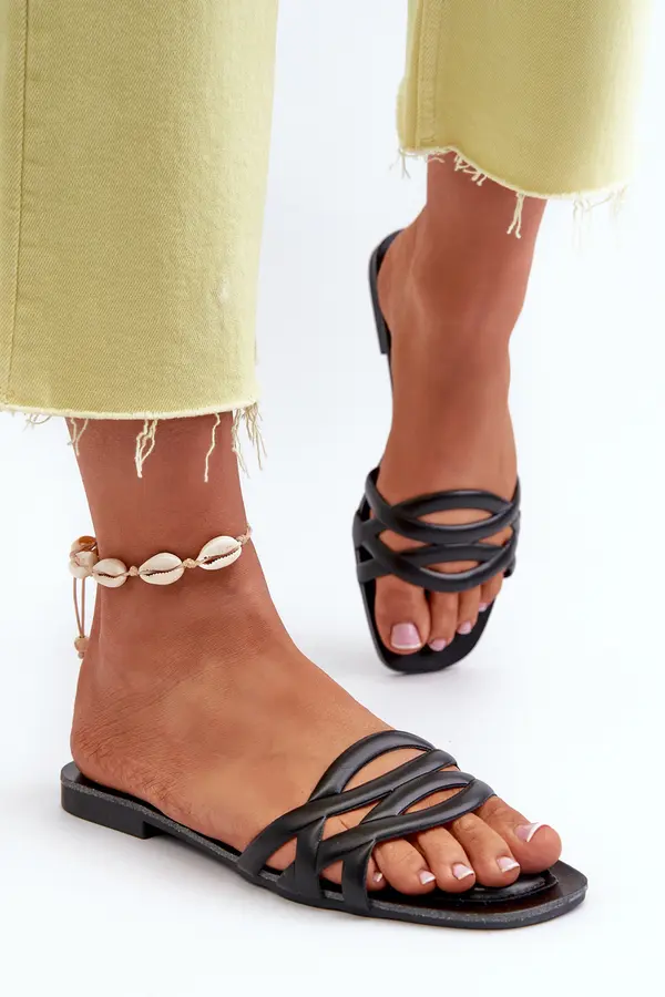 Boto Boto Women's Eco Leather Flat Heel Black Sandals Moldela