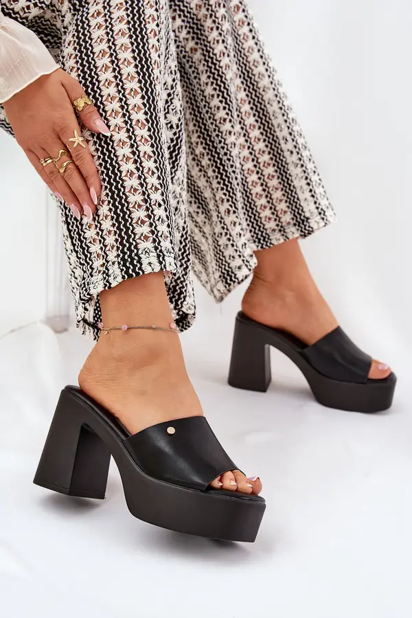 Boto Boto Women's Eco Leather Slide Sandals With Heel And Platform Black Tamirella