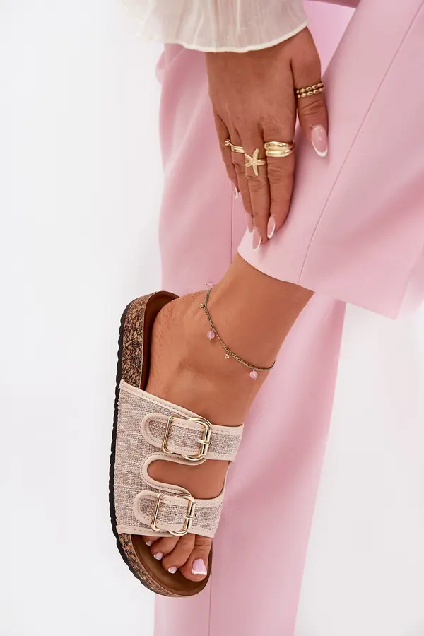 Boto Boto Women'S Fabric Slippers On Cork Platform With Buckles Beige Osoffe