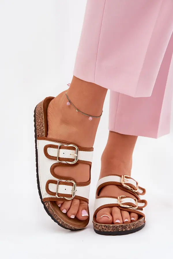 Boto Boto Women's Fabric Slippers On Cork Platform With Buckles White Osoffe