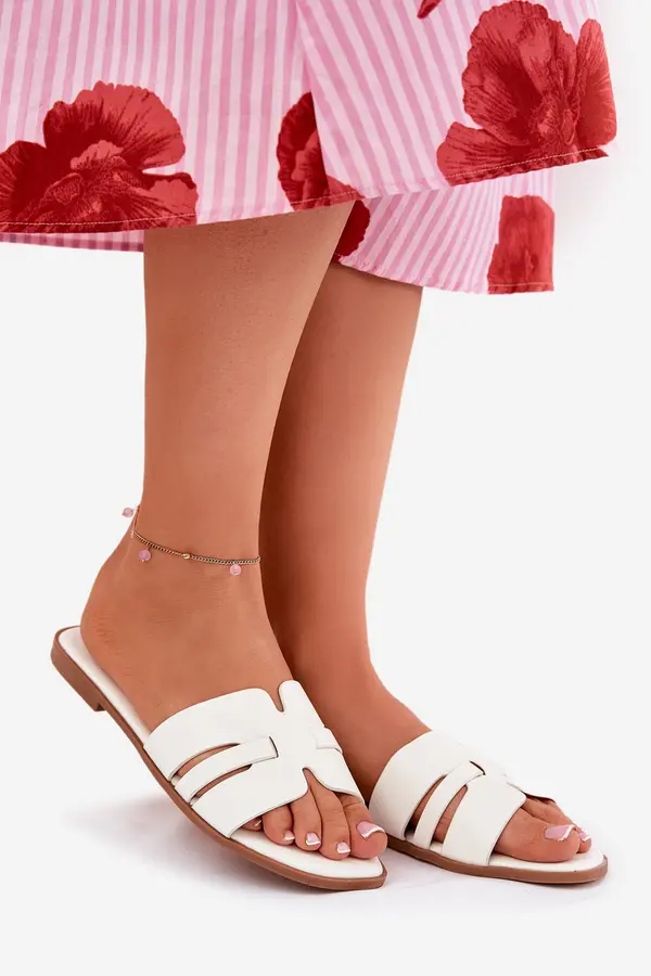 Boto Boto Women's Flat Heeled Sandals With Cutouts Eco Leather White Ecapus