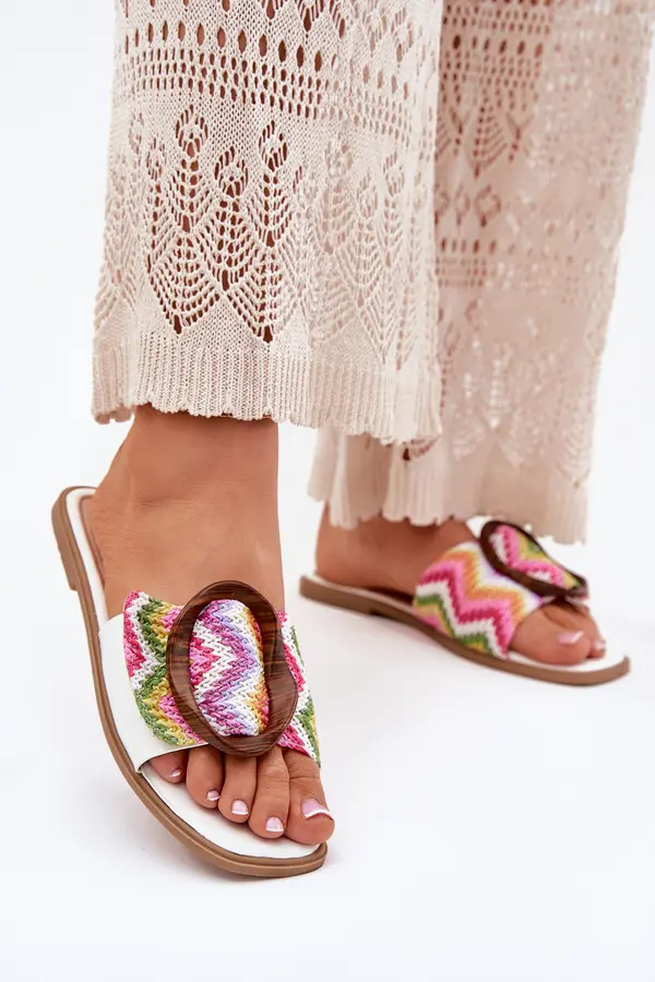 Boto Boto Women's Flat Sandals With Decorative Buckle White Luwam