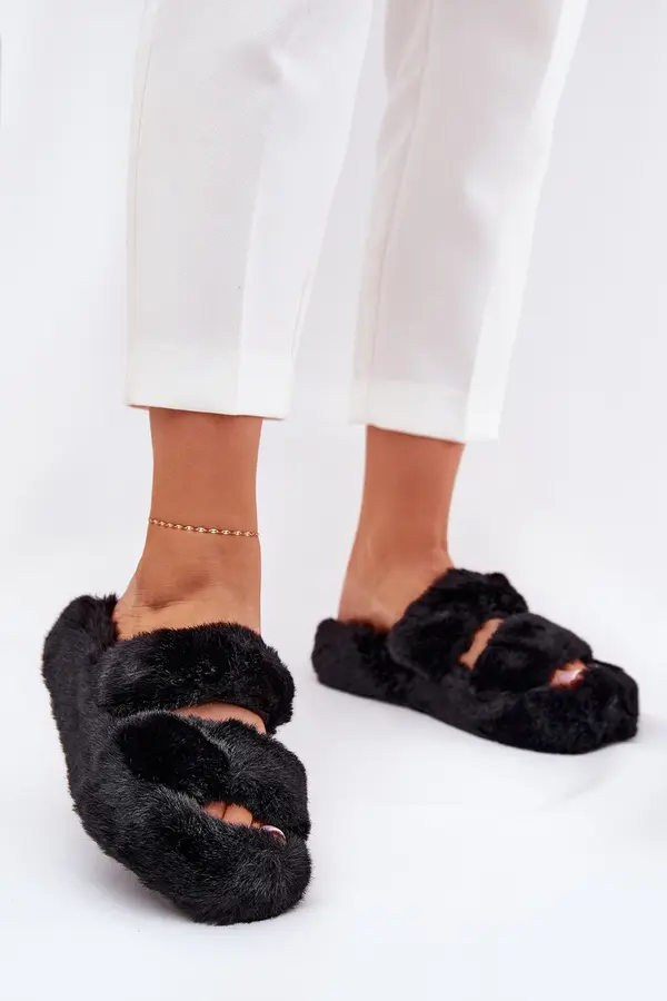 Boto Boto Women's Fur Slippers On Platform Black Talfedi