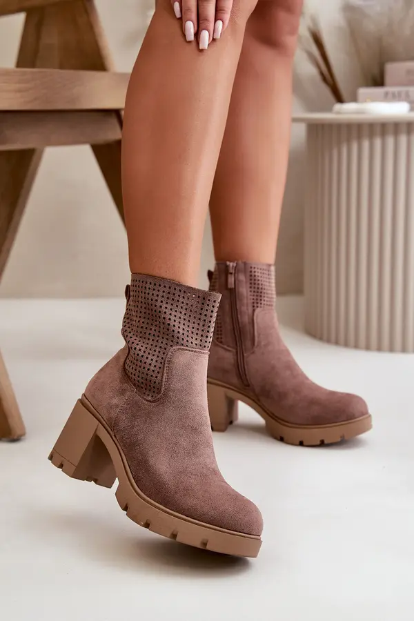 Boto Boto Women's Heeled Boots with Zipper Eco Suede Brown Rashmi