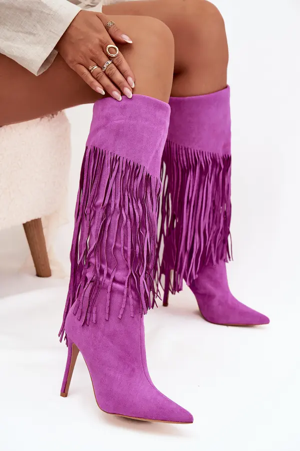 Boto Boto Women's High Heel Boots with Fringes Purple Isalune