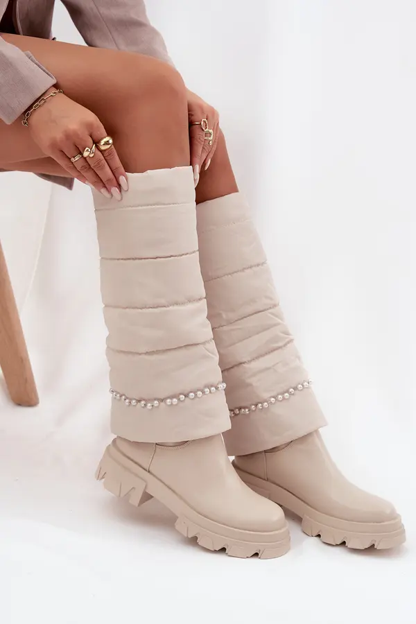 Boto Boto Women's Insulated Boots with Pearls Light Beige Irvette