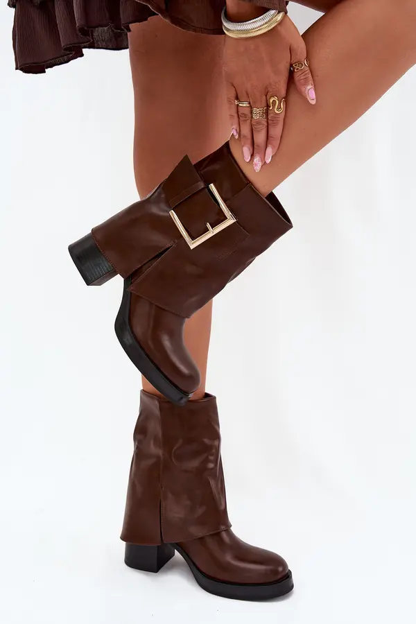 Boto Boto Womens Insulated Heeled Ankle Boots With Gold Buckle Brown Milira