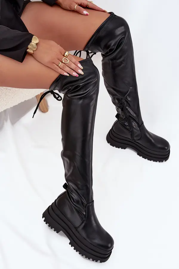 Boto Boto Womens Knee High Boots On Chunky Platform Black Erisna