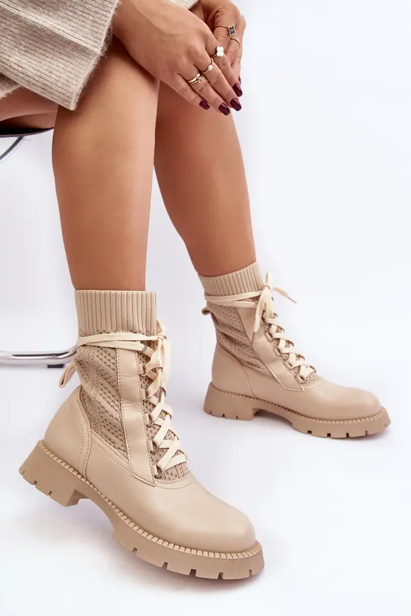 Boto Boto Women's lace-up ankle boots with sock in light beige Gentiana