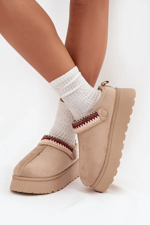 Boto Boto Women's Low Snow Boots With Movable Strap And Embroidery On Platform Light Beige Lyrisse