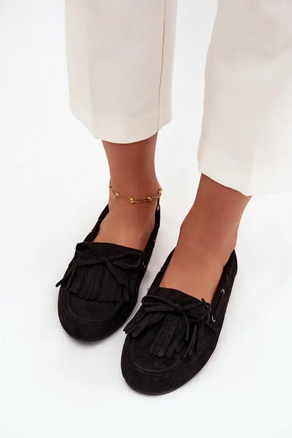 Boto Boto Women's moccasins with fringes and bow black Olivianne