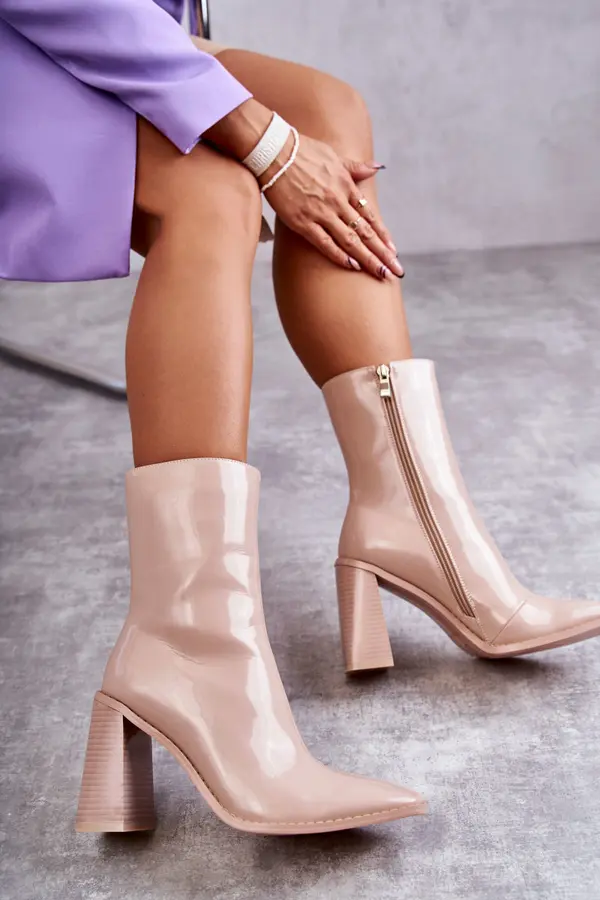 Boto Boto Women's Patent Leather Boots Beige Margit