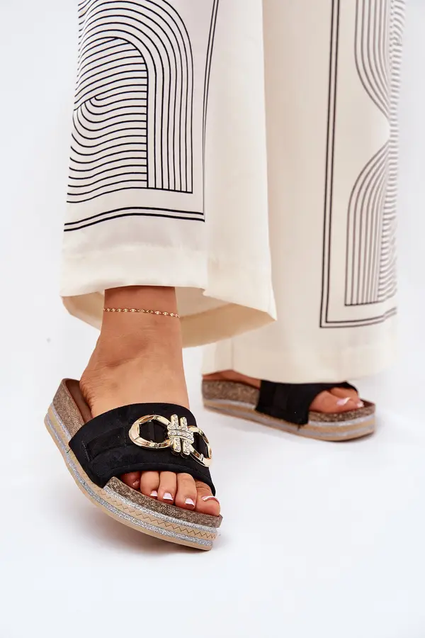 Boto Boto Women's Platform Sandals With Glitter And Gold Decoration Black Rilirea