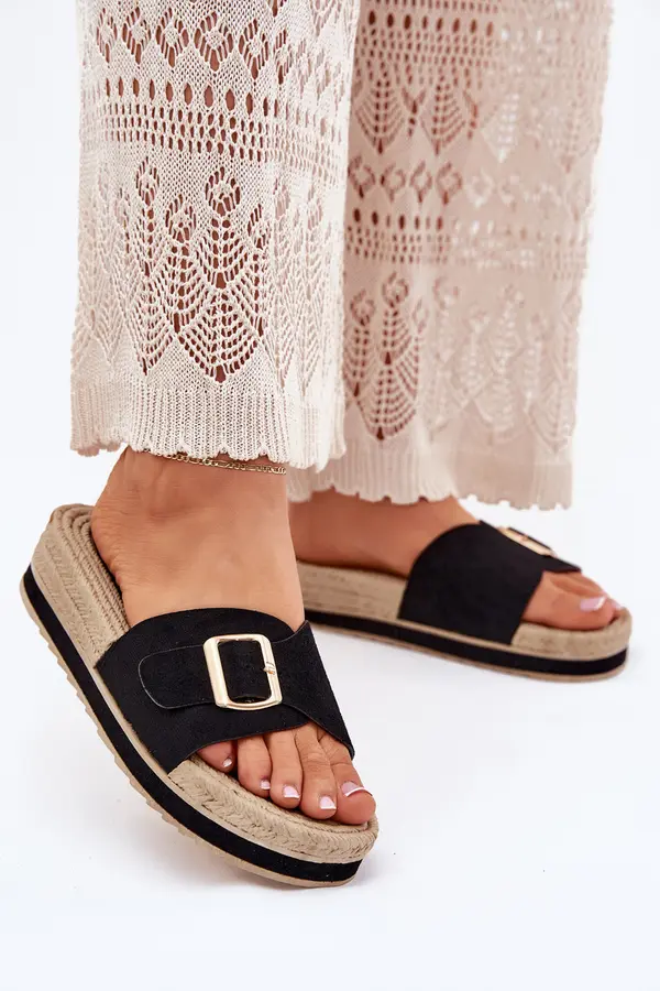 Boto Boto Women's Platform Sandals With Golden Buckle Black Selira