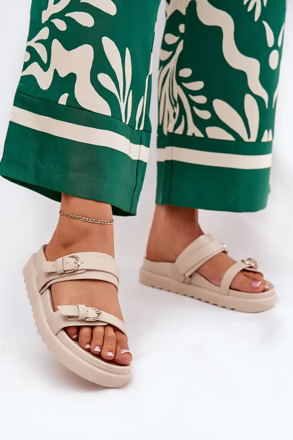 Boto Boto Women's Platform Sandals With Golden Buckles Beige Wernone