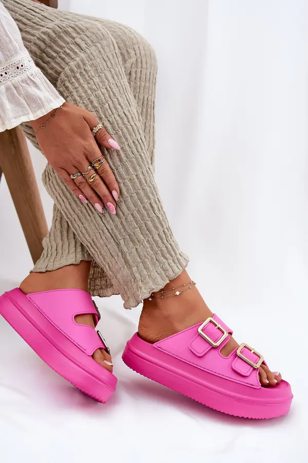 Boto Boto Women's Platform Sandals With Golden Buckles Fuchsia Zorila