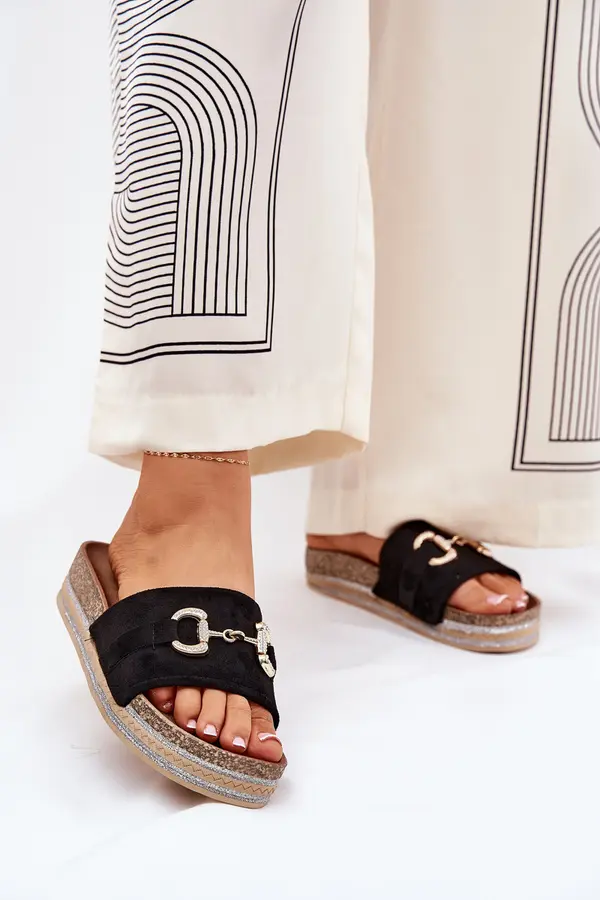 Boto Boto Womens Platform Sandals With Golden Decoration And Glitter Black Morisela