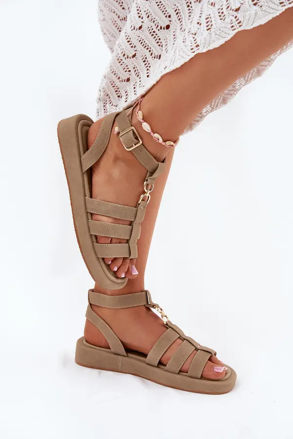 Boto Boto Women's Platform Sandals With Golden Detail Khaki Kartia