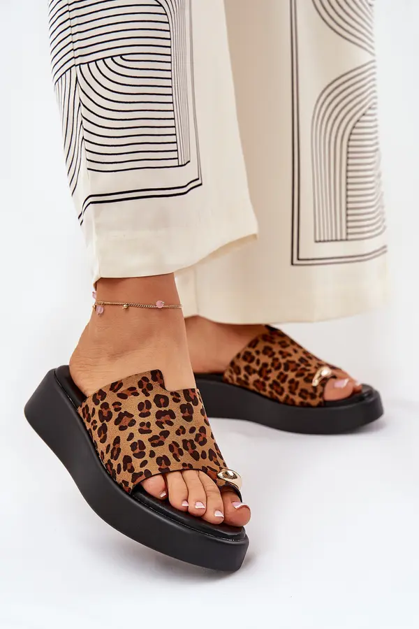 Boto Boto Women's Platform Sandals With Low Wedge And Decorative Detail Leopard Print Brown Saqesse