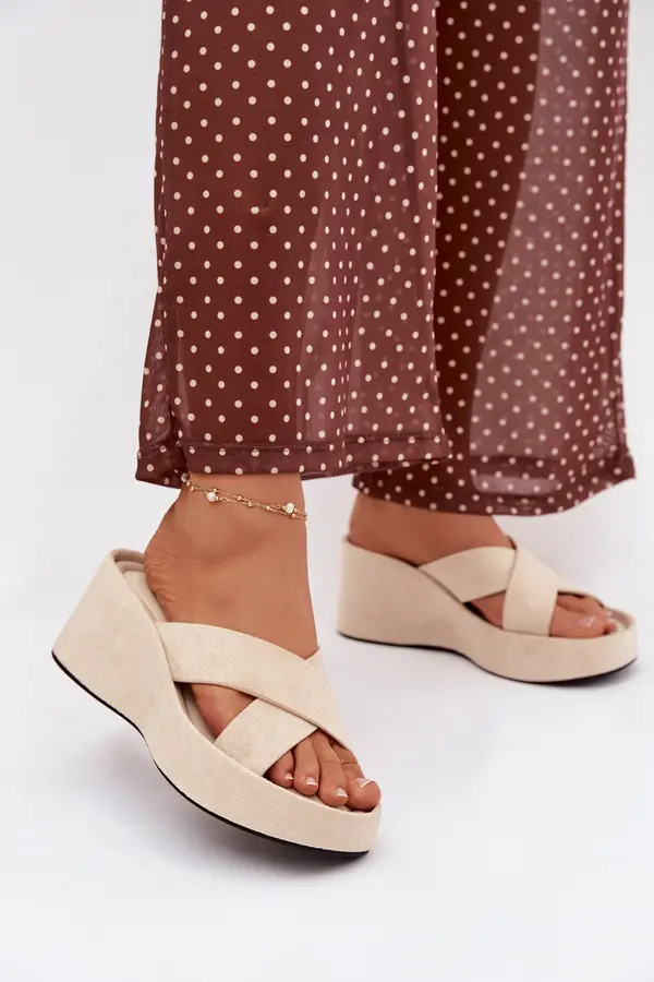 Boto Boto Womens Platform Slides in Eco Suede Beige Calorine