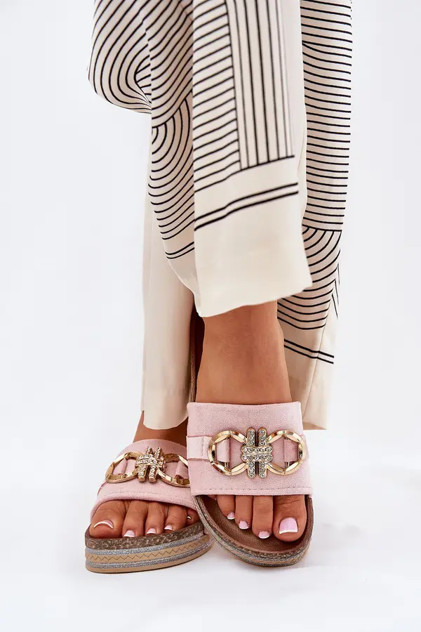 Boto Boto Women's Platform Slides With Glitter And Gold Decoration Pink Rilirea