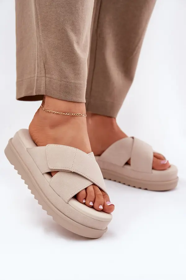 Boto Boto Women’s Platform Slippers With Intertwining Straps Beige Rinasara