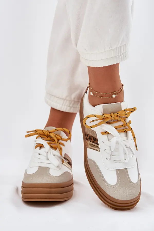 Boto Boto Womens Platform Sneakers With Double Lacing Leopard Print White Niteria