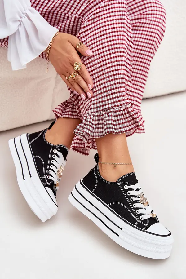 Boto Boto Women's Platform Sneakers With Golden Pins Black Fiorina