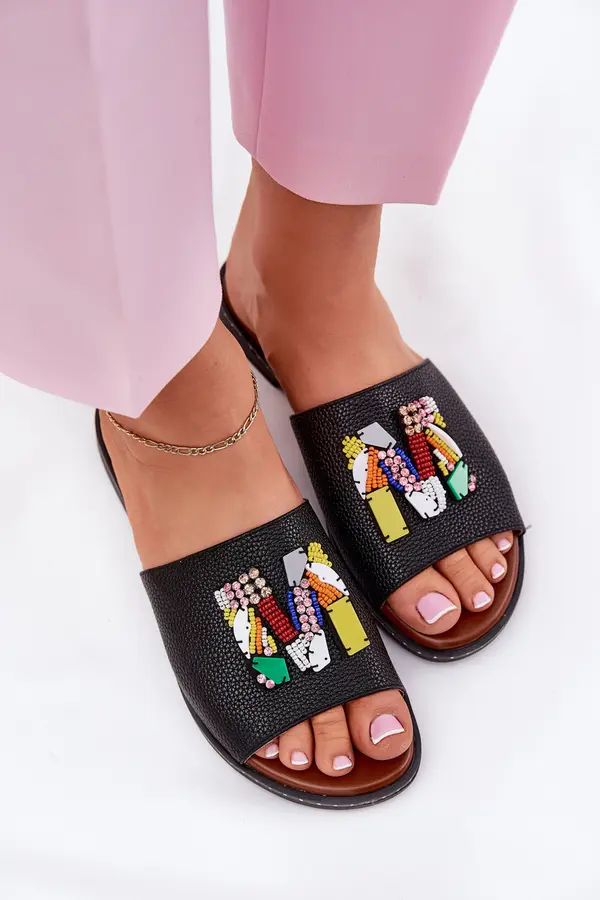 Boto Boto Womens sandals on flat heel with decoration black Clelione