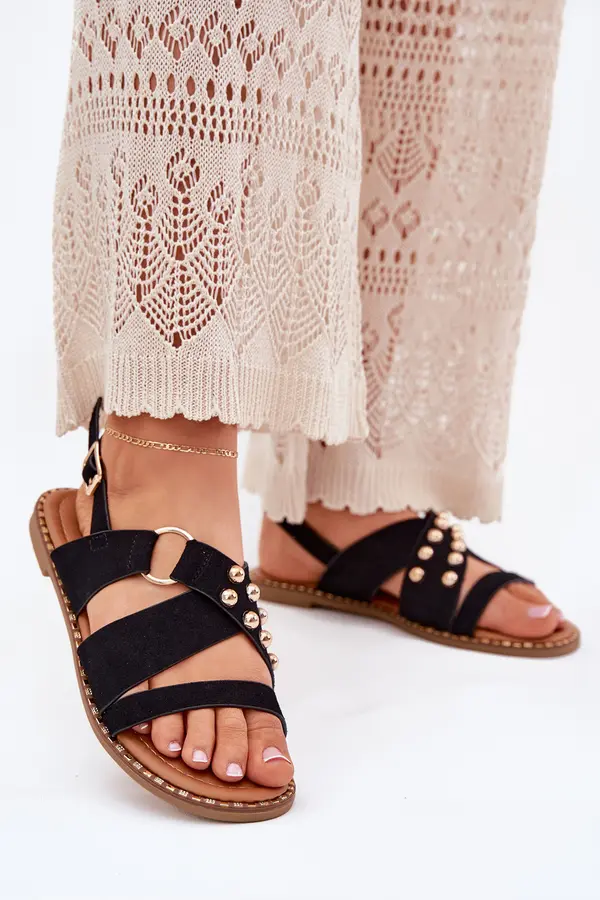 Boto Boto Women's sandals on flat heels with golden studs black Zanira